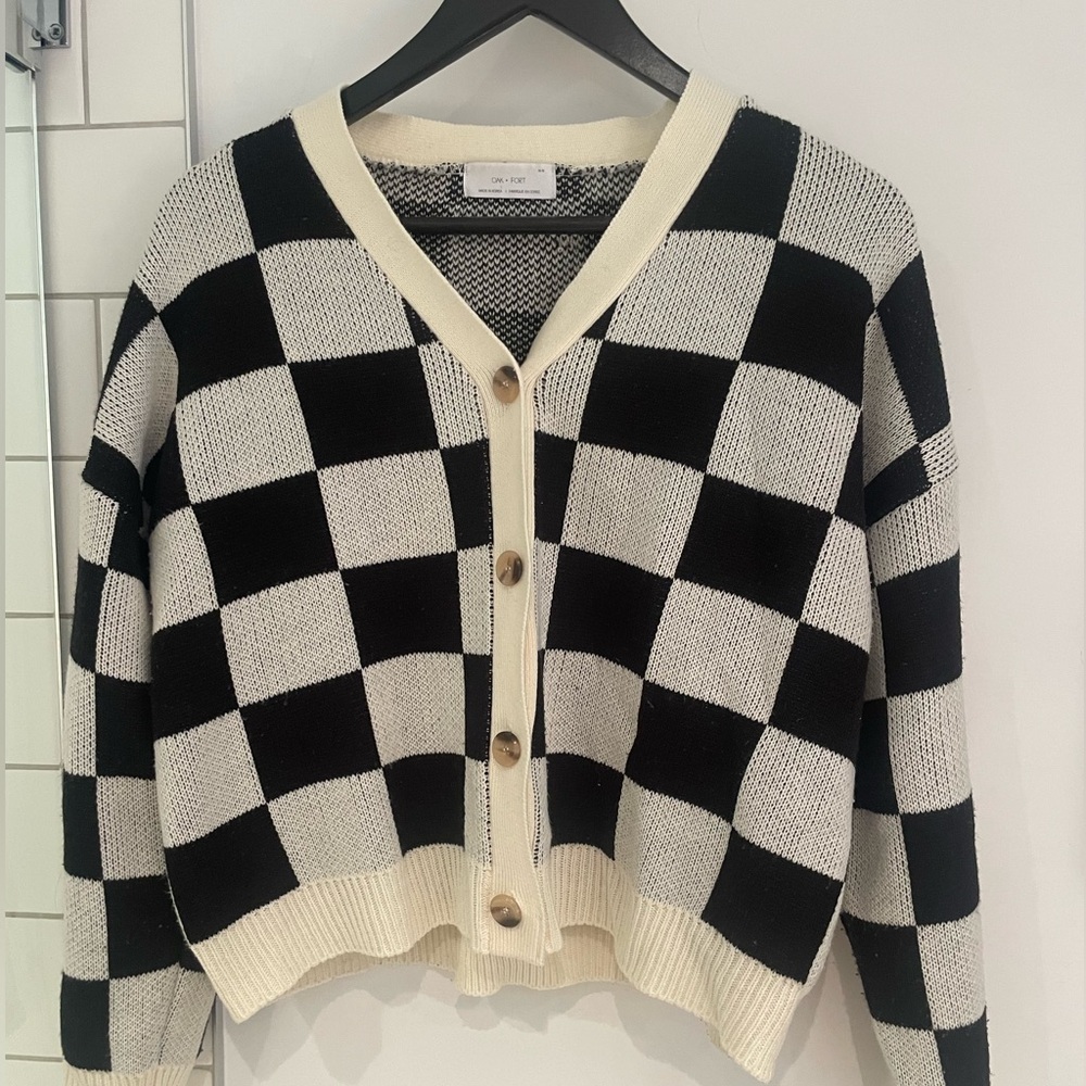 oak + fort checkered cardigan